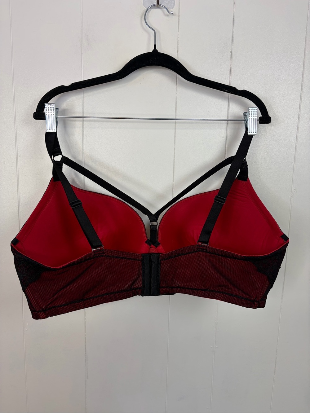 Torrid Plunge Push-Up Micro Fishnet Lace Straight Back Bra size 44ddd Red Black - Picture 6 of 7